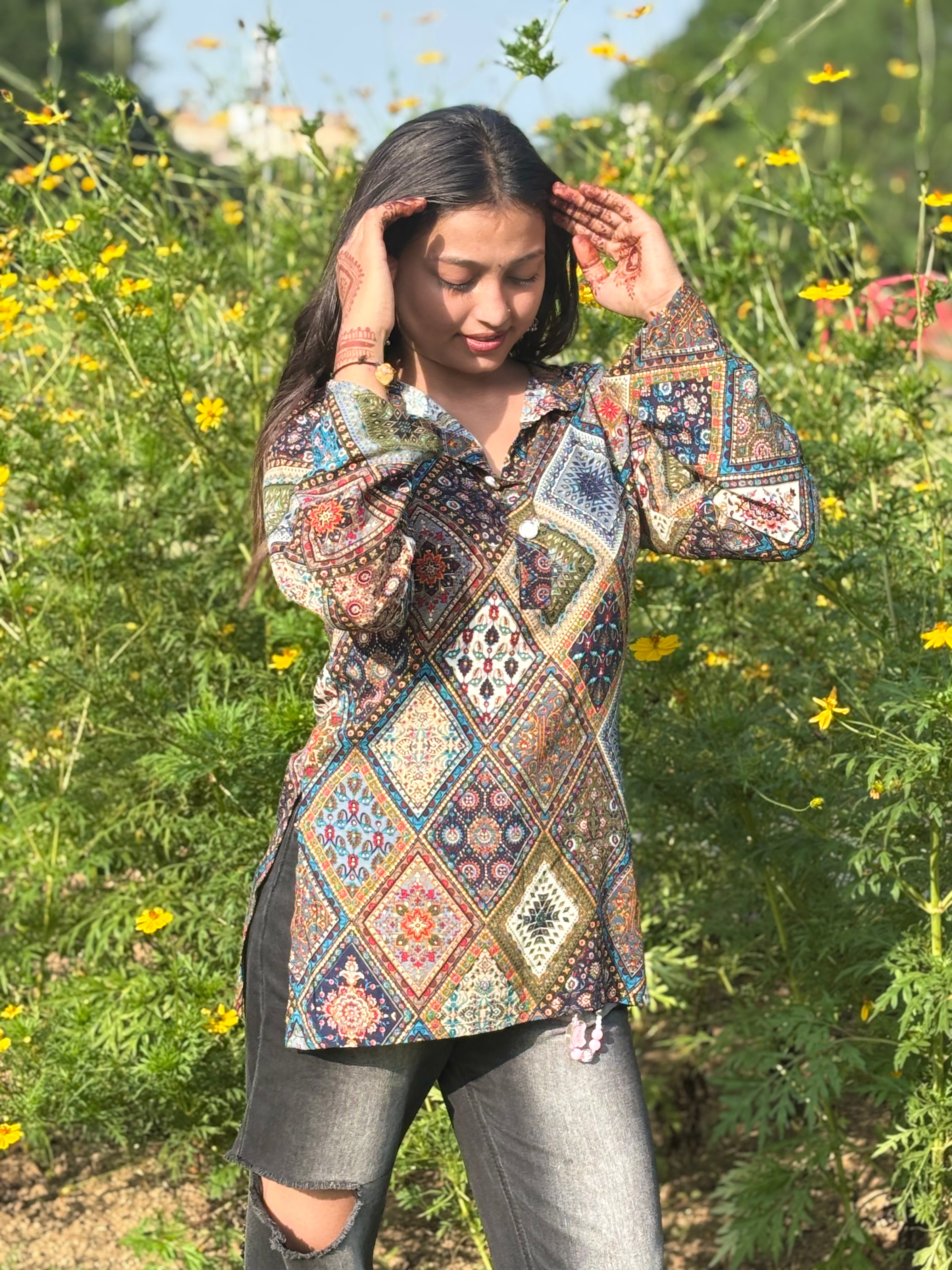 Rangrez Multicolor Printed Cotton Kurti Top