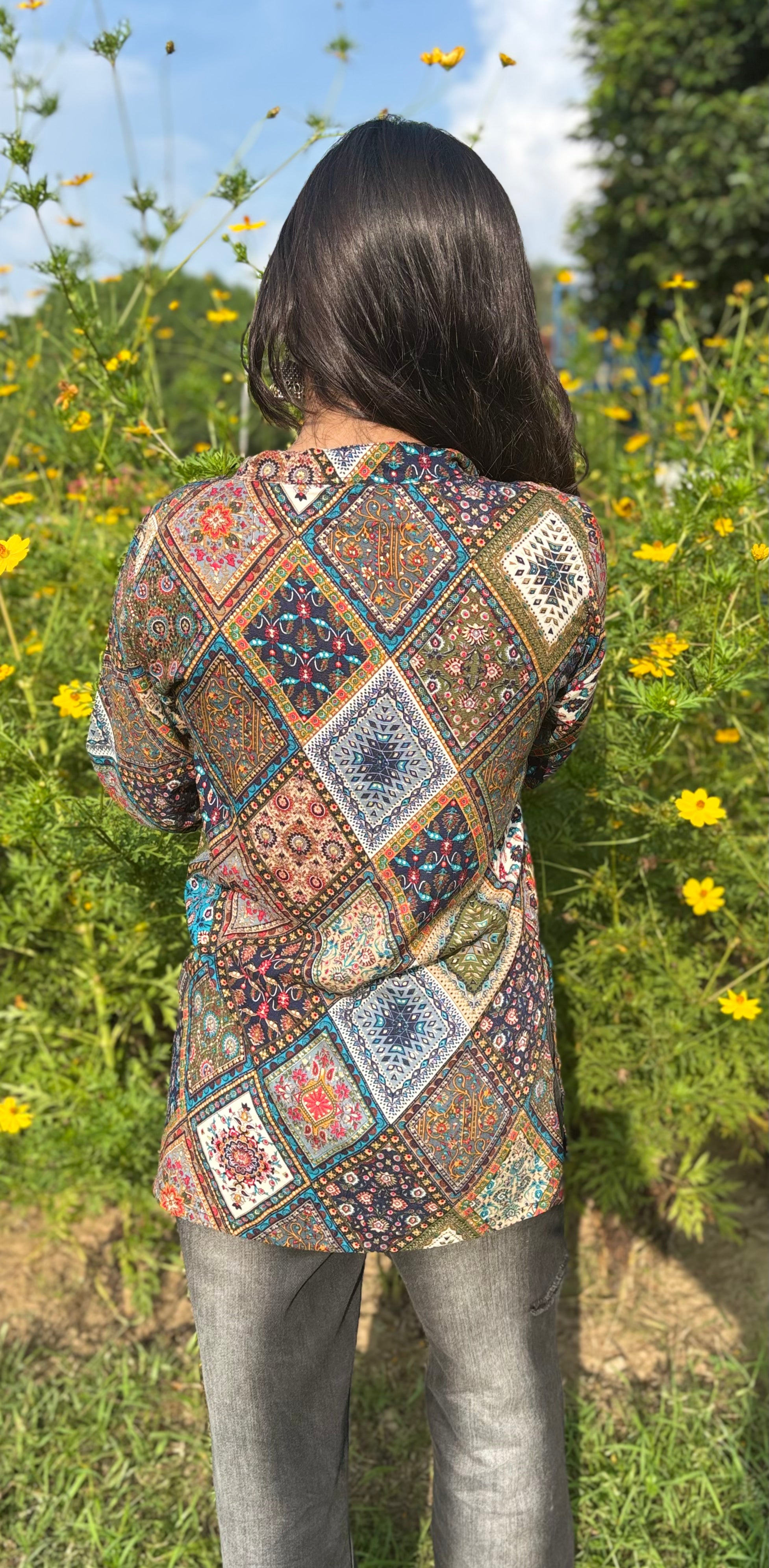 Rangrez Multicolor Printed Cotton Kurti Top