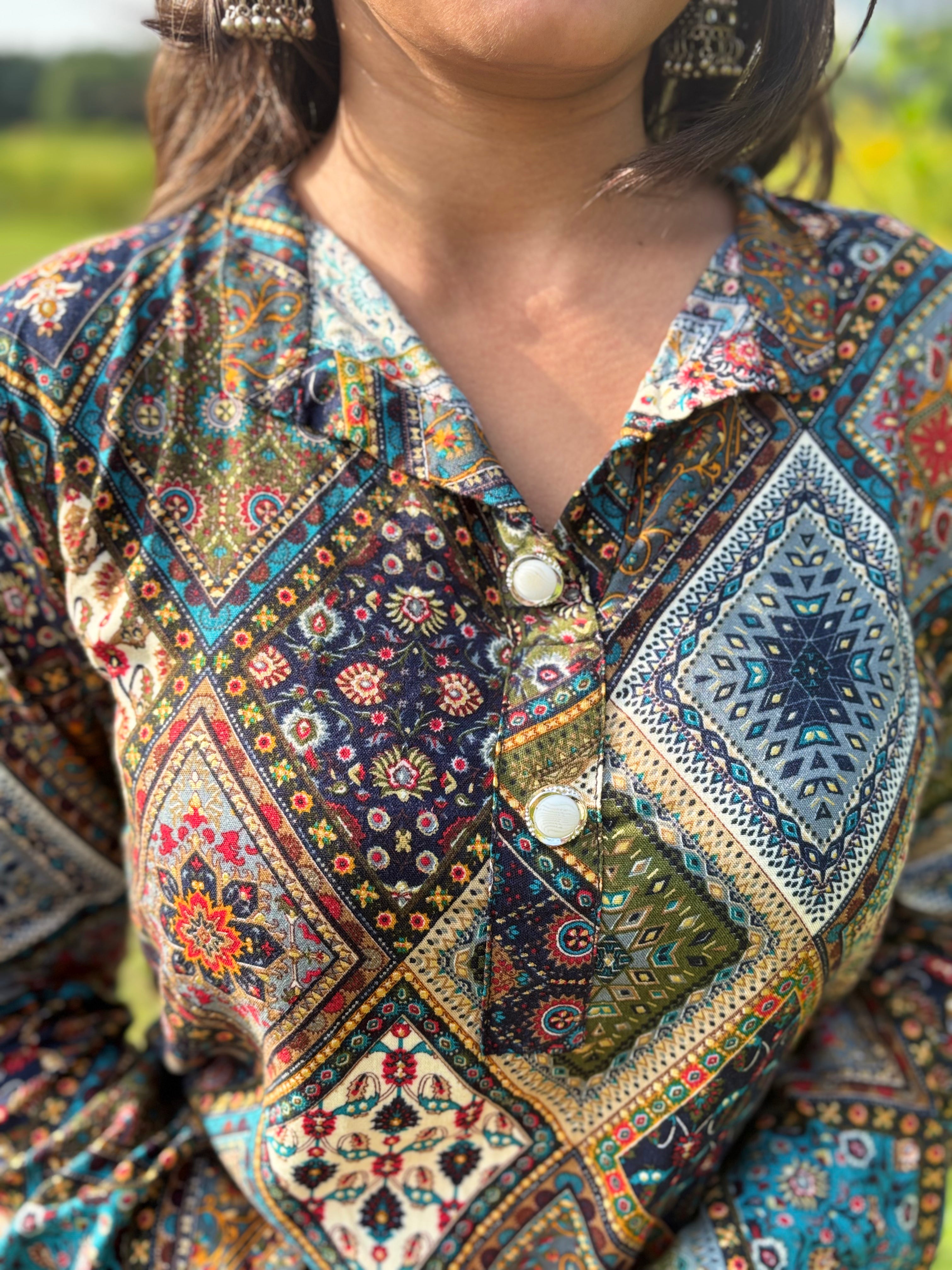Rangrez Multicolor Printed Cotton Kurti Top