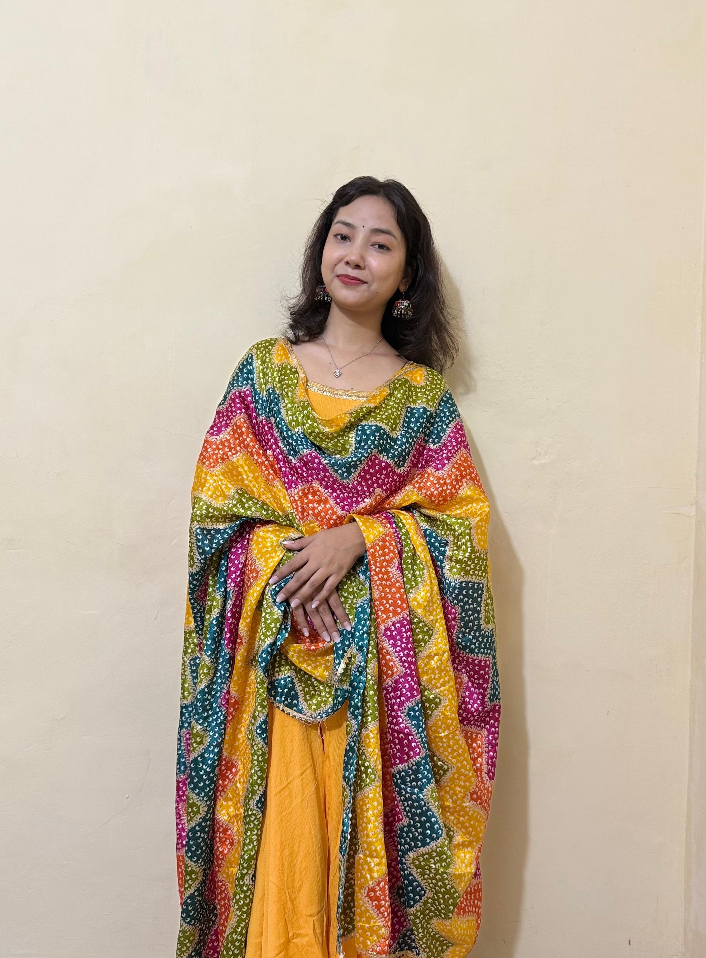 Gulnaari – Mustard Anarkali Kurta Set with Multicolor Bandhani Dupatta