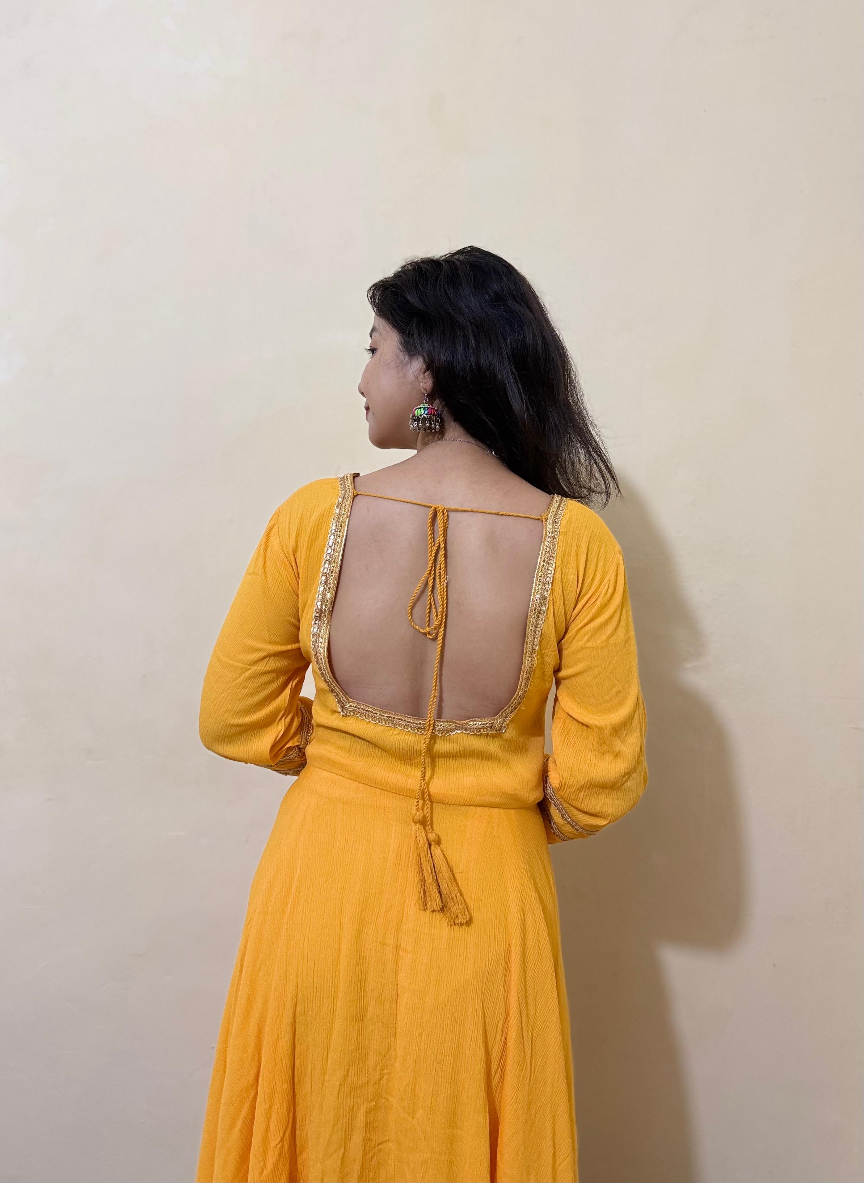 Gulnaari – Mustard Anarkali Kurta Set with Multicolor Bandhani Dupatta